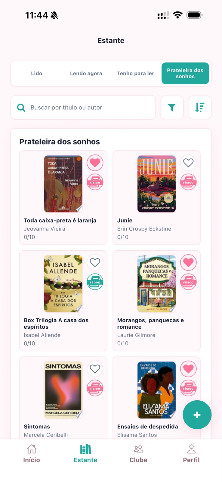 Prateleira dos sonhos no aplicativo Marca Página